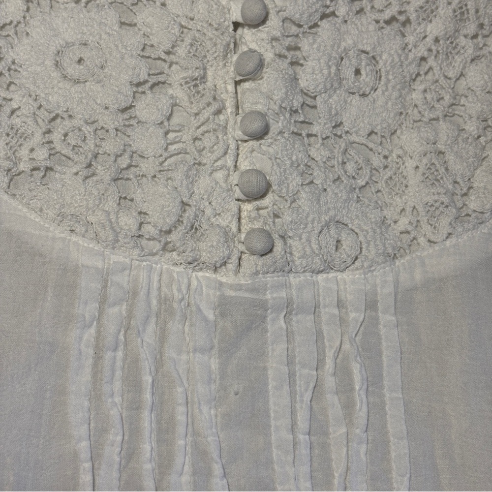 S.R. Fashion Crochet lace white top 3/4 sleeves 100% cotton crinkle fabric beach - Picture 11 of 12